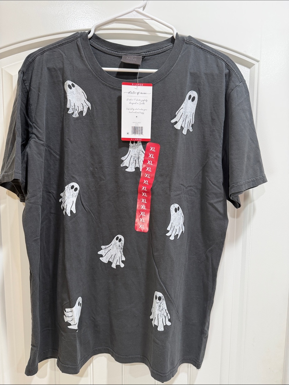 State of Mind Black Short Sleeve Tee with White Ghost Print